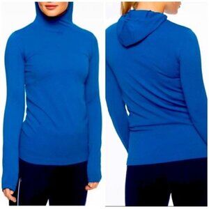 Athleta Flurry Scuba Fitted Hoodie Top Royal Cobalt Blue Ribbed Thumbholes Sz S